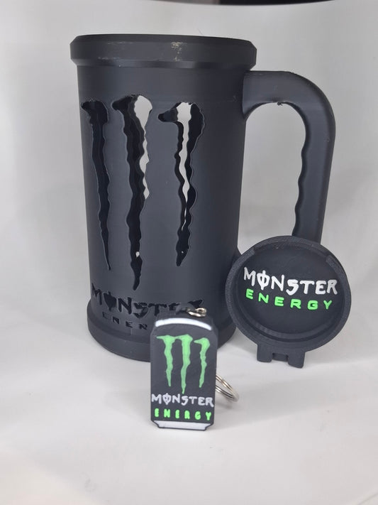 Portalatas Monster Energy negro con accesorios